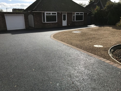Completed tarmac driveway with red fleck and hot tar & pea shingle - Sprowston, Norfolk
